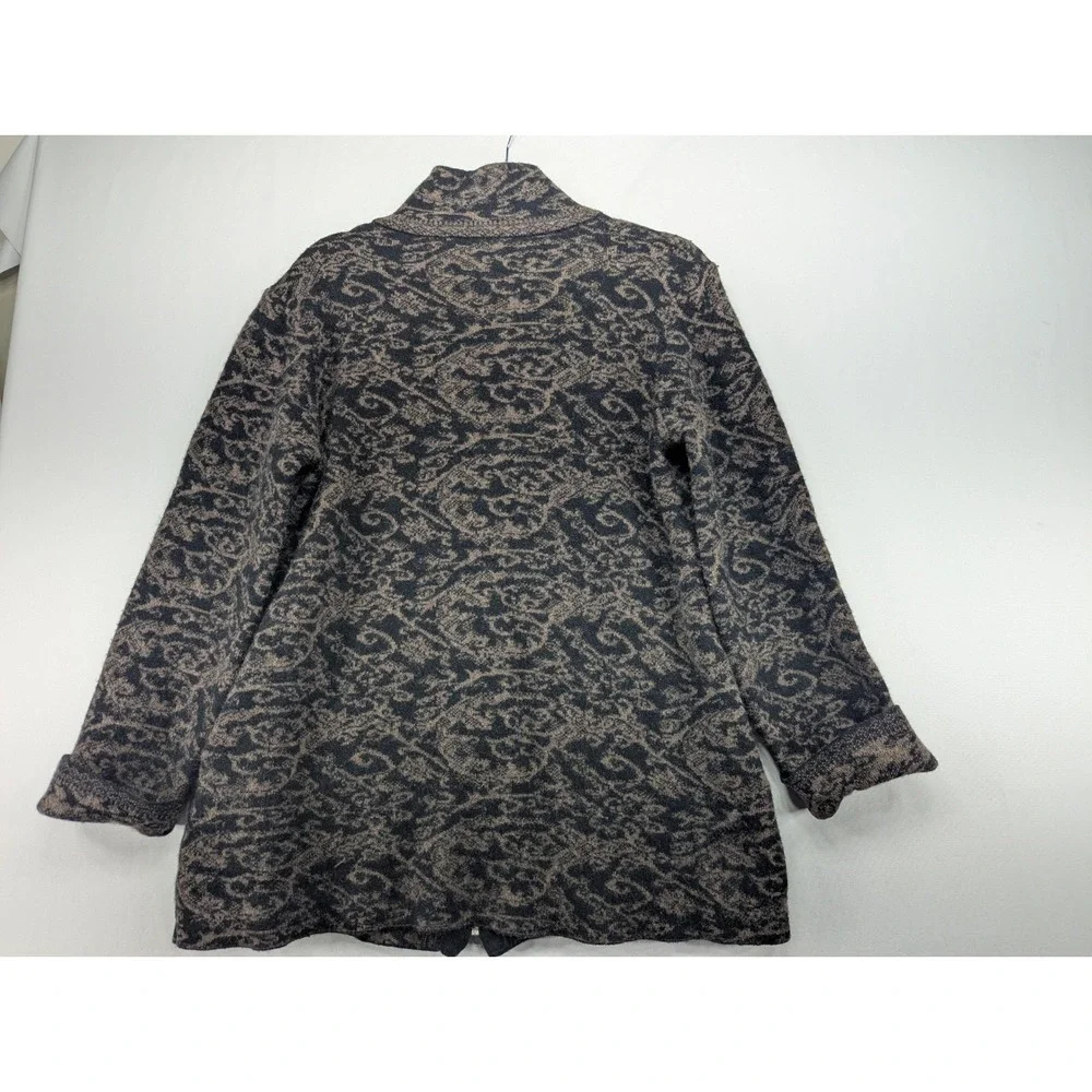 A.IDA Made in‎ Italy Wool Blend Full Zip Damask Sweater Jacket XL Charcoal Taupe